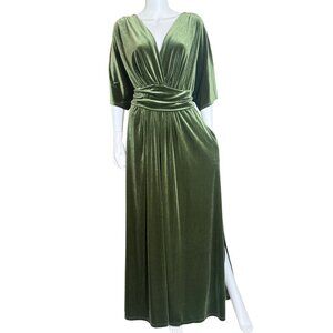 Kiyonna Verona Velvet Green Maxi Dress Fully Lined Size 3X Suplice Neckline